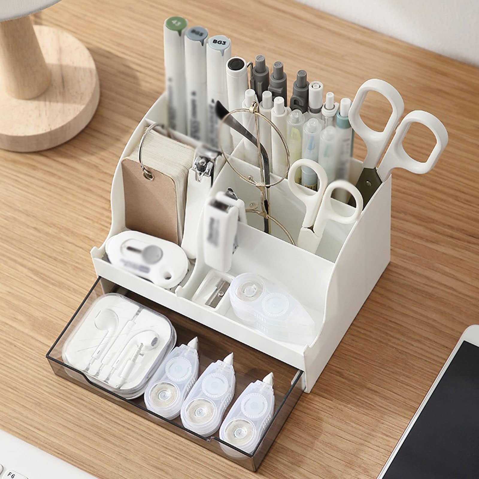 Schreibtisch-Organizer, Stiftbehälter, großes Fassungsvermögen, Schreibtischzubehör, Stifthalter mit Schublade, Bleistift-Aufbewahrungsbox, Schreibtisch-Aufbewahrungsbox, Schule, Büro, Schreibwaren (F