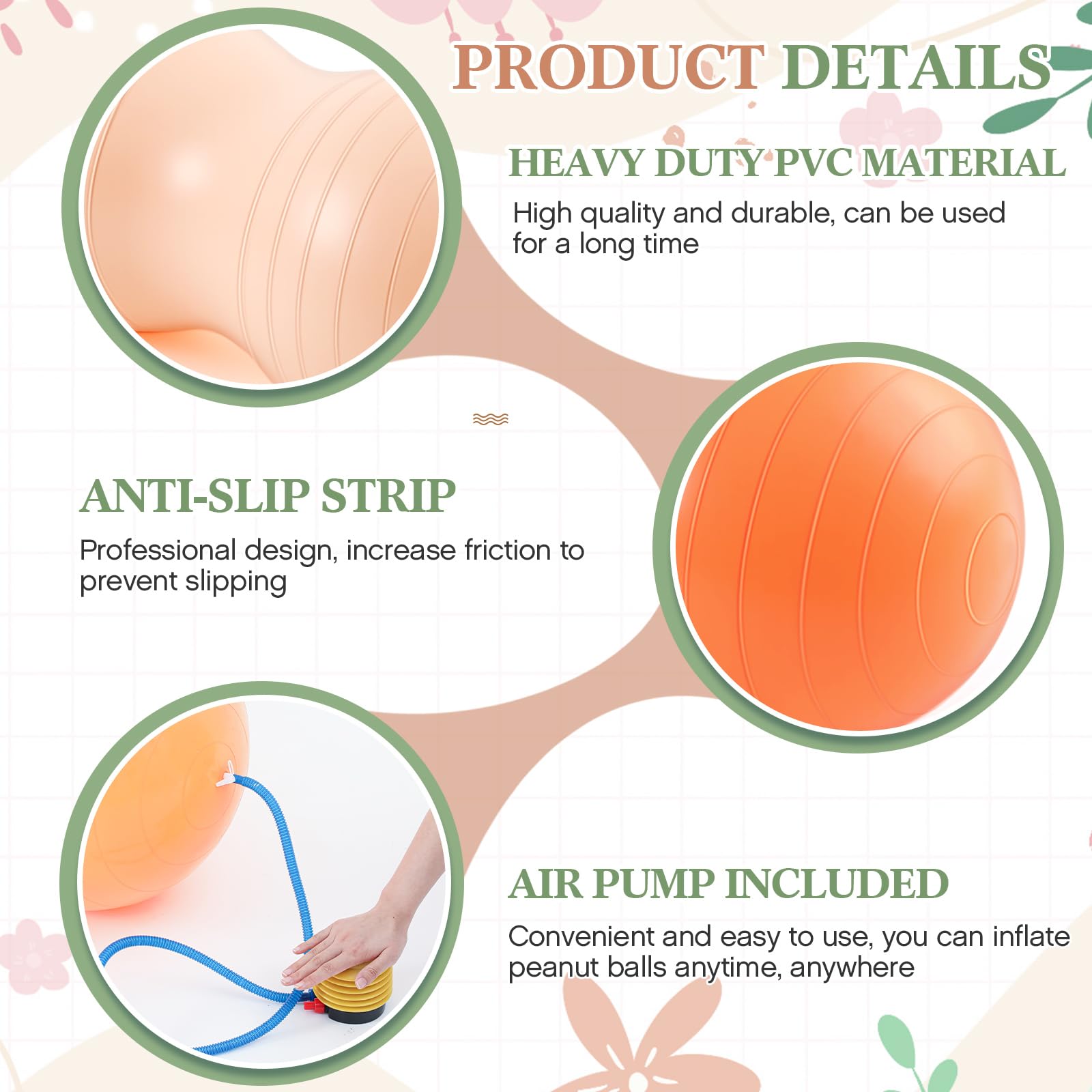 Jexine Lot de 3 balles d'exercice Anti-éclatement en Forme de cacahuète – Balle d'équilibre de Yoga pour la Maison, la Gym, la Grossesse, Le Travail et la physiothérapie, Comprend 1 Pompe, 3 Options | Balle de yoga avec pompe, convient pour l'entraînement