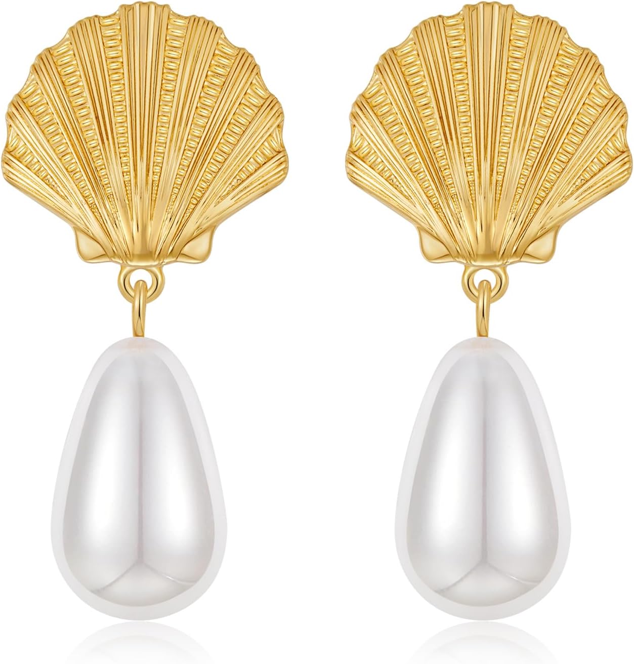 Gold Seashell And Shell Earrings For Women 1PR