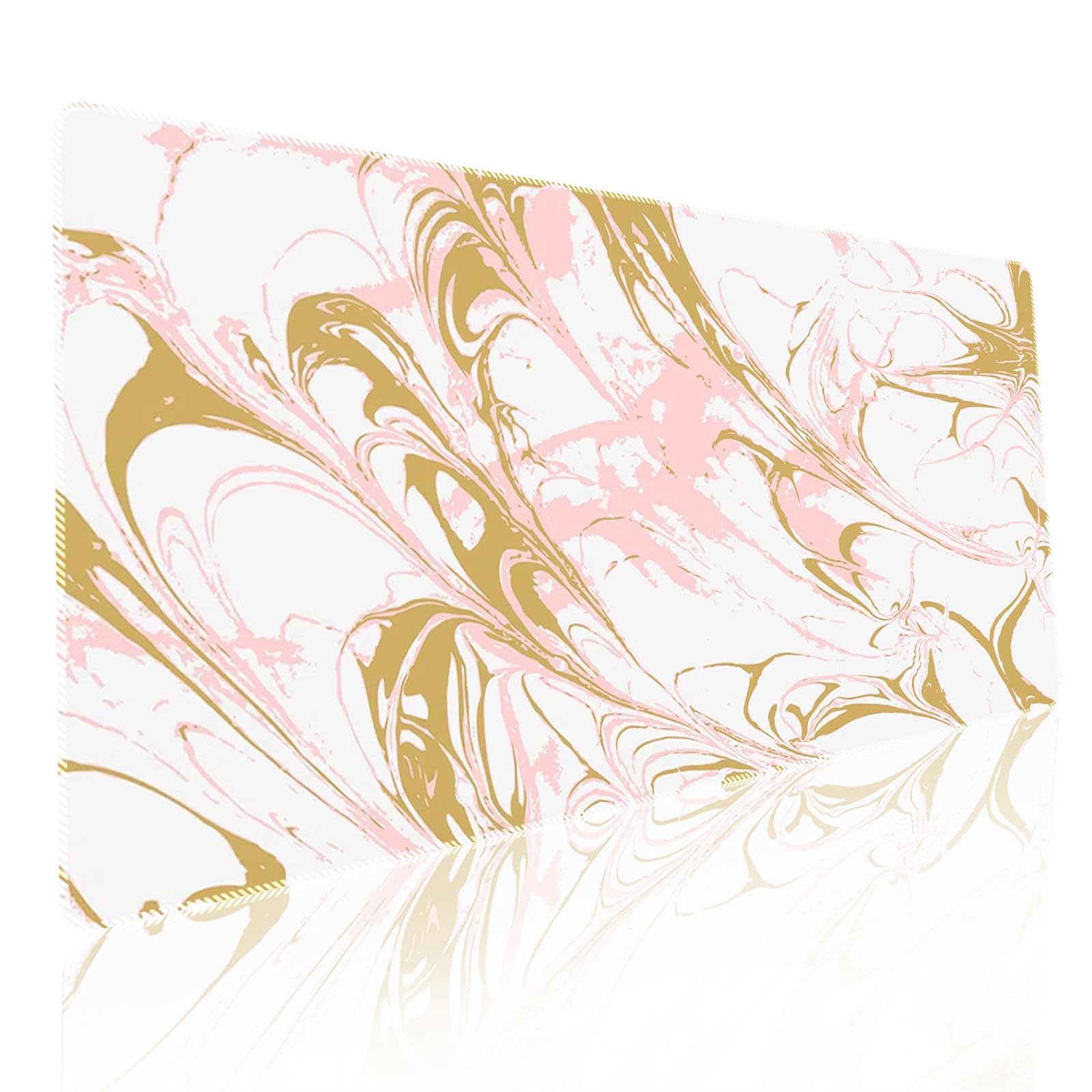 Large Long Gaming Mouse Pad - Marble Stone Grain Desk Mat with Non Slip Rubber Base Washable for Home Office Work (Pink＋Khaki, 500x1000mm)
