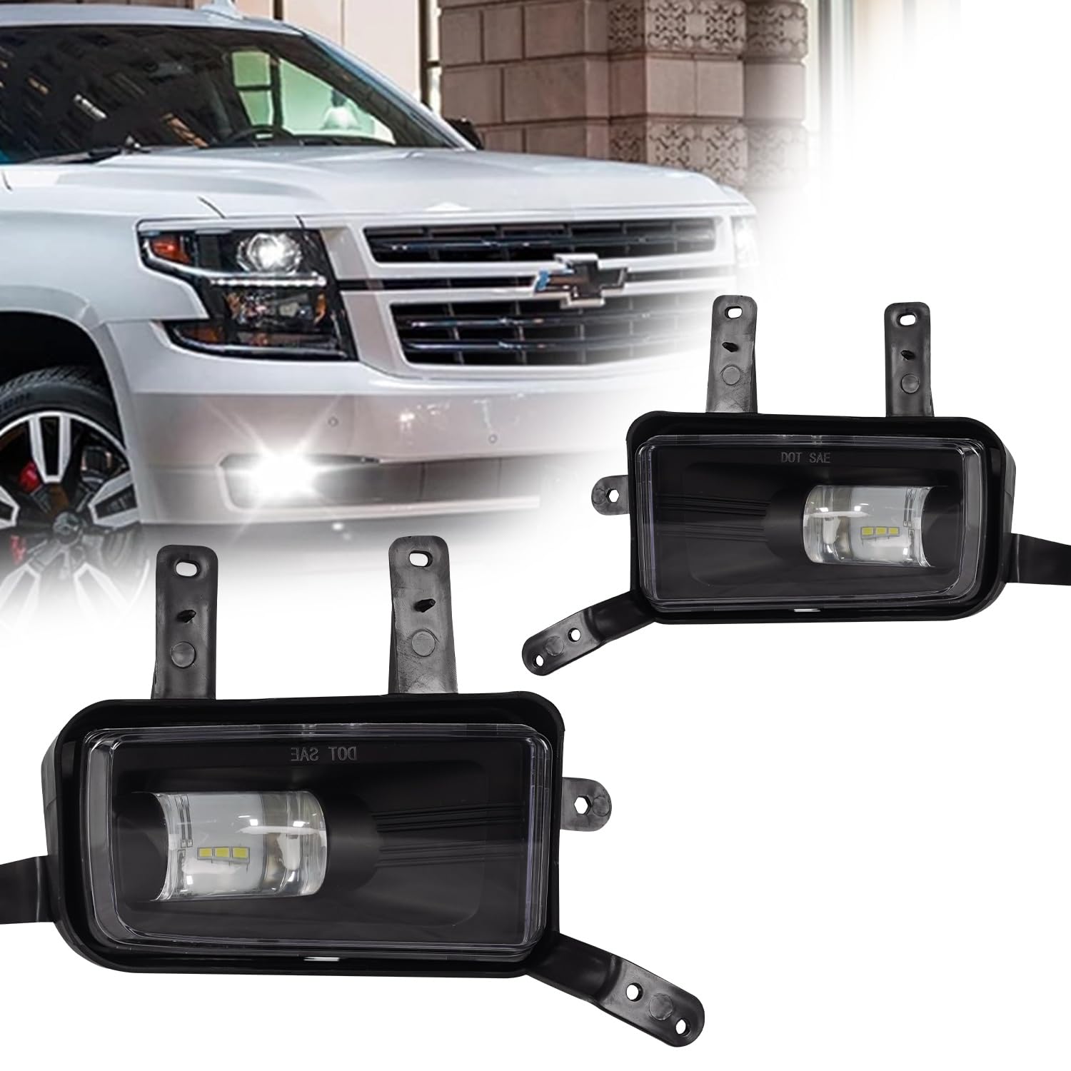 LED Fog Lights for 2015 2016 2017 2018 2019 2020 Chevy Tahoe/Suburban/YUKON/GMC Yukon XL, LED Fog Lights Assembly Kit For Tahoe With Switch Driver&Passenger Side GM2592311 GM2593311