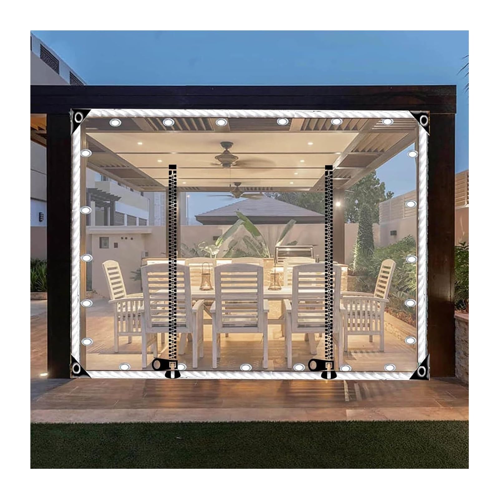 DETPWVWB Outdoor Gazebo Clear Tarp Curtains with Zip Door - 0.3mm PVC Tarpaulin Partition Curtains with Grommets(5.5x1.8m(18 * 5.9ft))(4x1.8m(13.1 * 5.9ft))