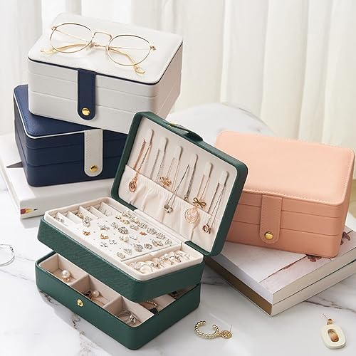 Miniatura 6 de U-D Cajas organizadoras de joyas para mujer, 3 capas, alta capacidad, con bandeja desmontable y cajón (azul marino)
