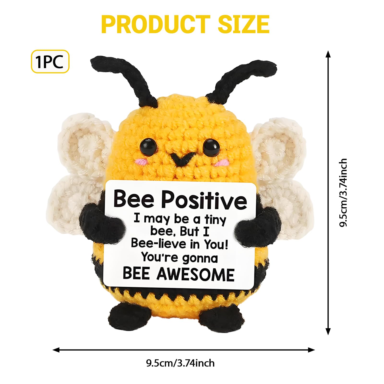 kclkda Funny Positive Bee Gift, Mini Crochet Pocket Bee with Motivational Card Emotional Support Plush Toy Cute Bee Affirmation Gift for Women, Friends, Students, Teachers, Colleagues, Farewell Gifts - Image 2