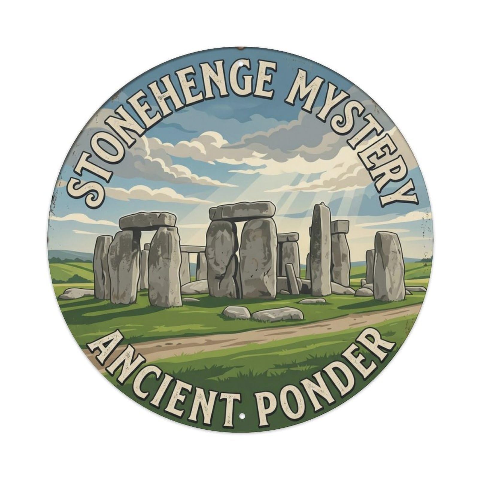 Stonehenge Mystery Ponder England Monument Metal Tin Sign Plaque Wall Decor for Cafe, Club Bar, Office, Home Garden Round Metal Poster 8x8Inch