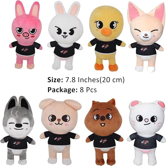RHEETADA 8 PCS Skzoo Plushies Toys Set 8 Inches Cute Stuffed Animals Toy SKZ for Fans Boys and Girls