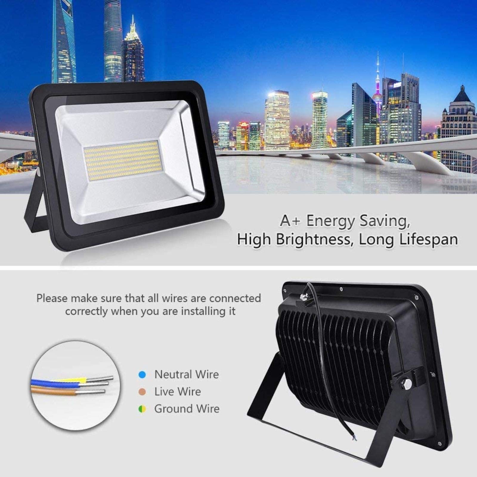 Luces de inundación solares Reflector LED para Exteriores, 500W Foco LED Blanco cálido, 2800 3200K, Ip65 Luz de Pared Exterior Impermeable para jardín, Garaje
