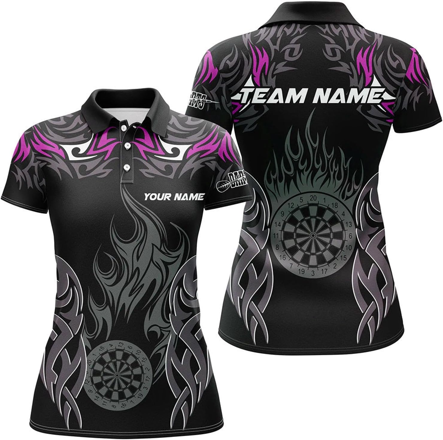Women's Custom Darts Jersey Yellow Flame Design Breathable Fabric Perfect for Tournaments T2332