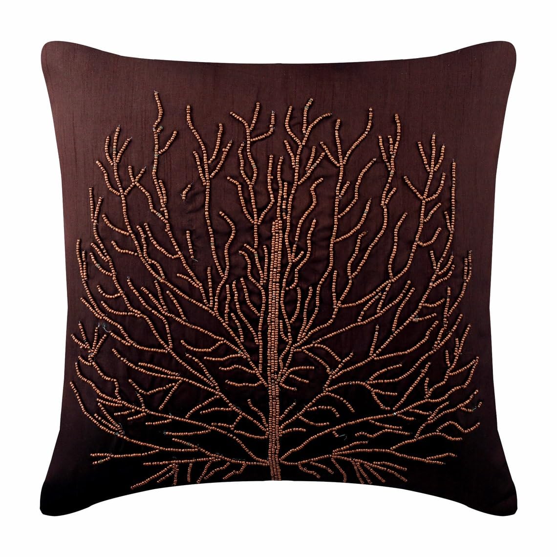 The HomeCentric Brown Cushions Cover Beaded Orange Tree Cushions Cover Cushion Covers Pack of 2, 50x50 cm (20"x20"), Floral, Square Silk Cushions Cover - Woody Tree