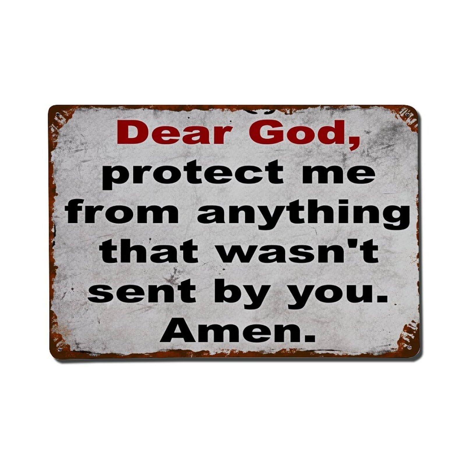 Enderetf Vintage Dear God Protect Me From Anything Tin Sign Metal Poster, Home Bar Garage Man Cave Cafe Indoor & Outdoor Wall Decoration 8X12inches