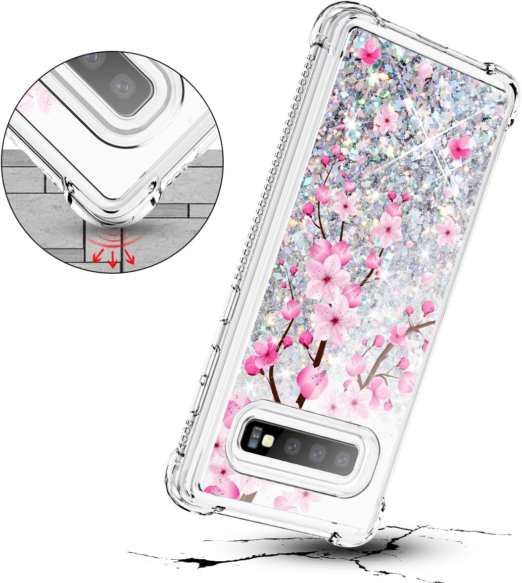 Caka Case for Galaxy S10, Galaxy S10 Glitter Case Bling Flower Cherry Blossom Girls Girly Women Luxury Fashion Flowing Liquid Floating Sparkle Glitter Soft TPU Case for Samsung Galaxy S10 (Cherry)