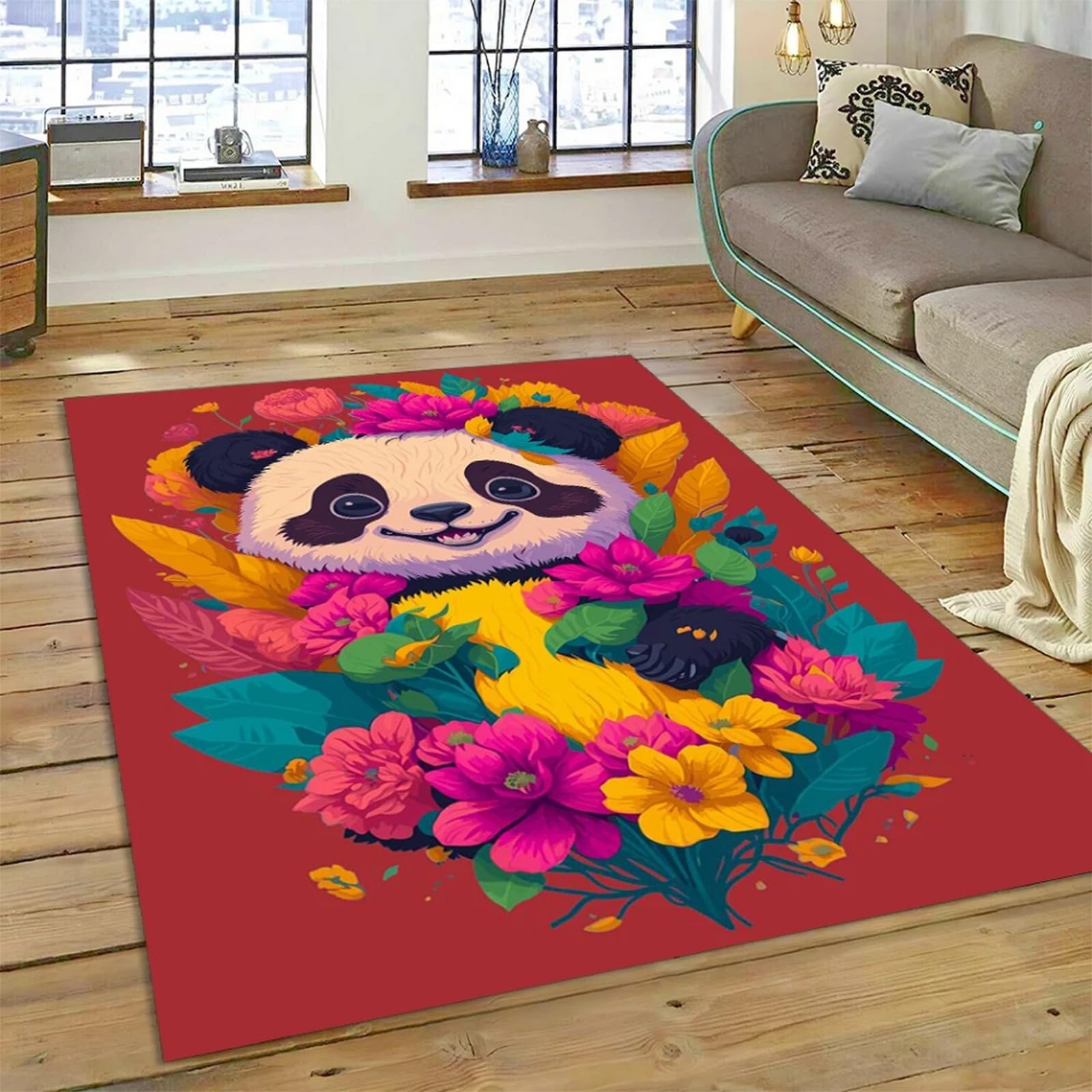 Tapis enfant panda antidérapant et facile à laver pour chambre de garçon