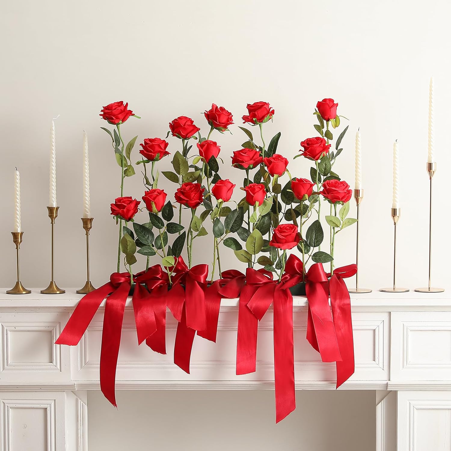 50PCS Artificial Silk Roses Flowers – Realistic Fake Roses in Bulk & Bouquet Long Stem Red Rose for Wedding Centerpieces, Home Decor, Floral Arrangements, Party Decoration (Red) - Image 5