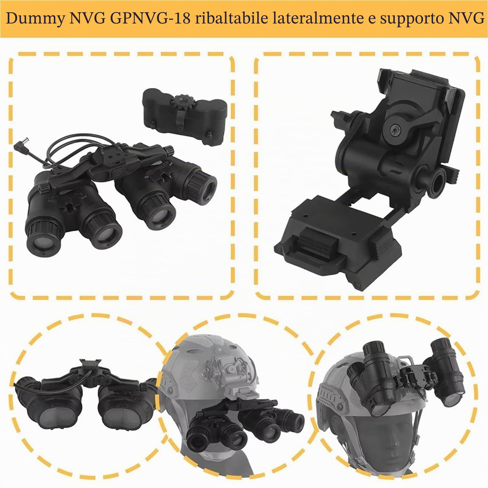 Set Casco Tattico PJ Fast Airsoft - Modello GPNVG-18 Per Visione Notturna Con Supporto NVG L4G24, Cuffia, Luce Di Segnalazione E Tasca Per Contrappeso