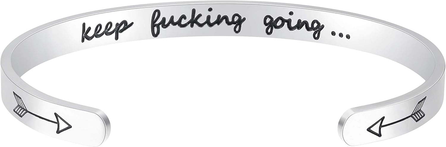 Fesciory Inspirational Bracelets for Women,Stainless Steel Engraved Personalized Positive Mantra Quote Keep Going Cuff Bangle College Graduation Christmas Gifts for Her