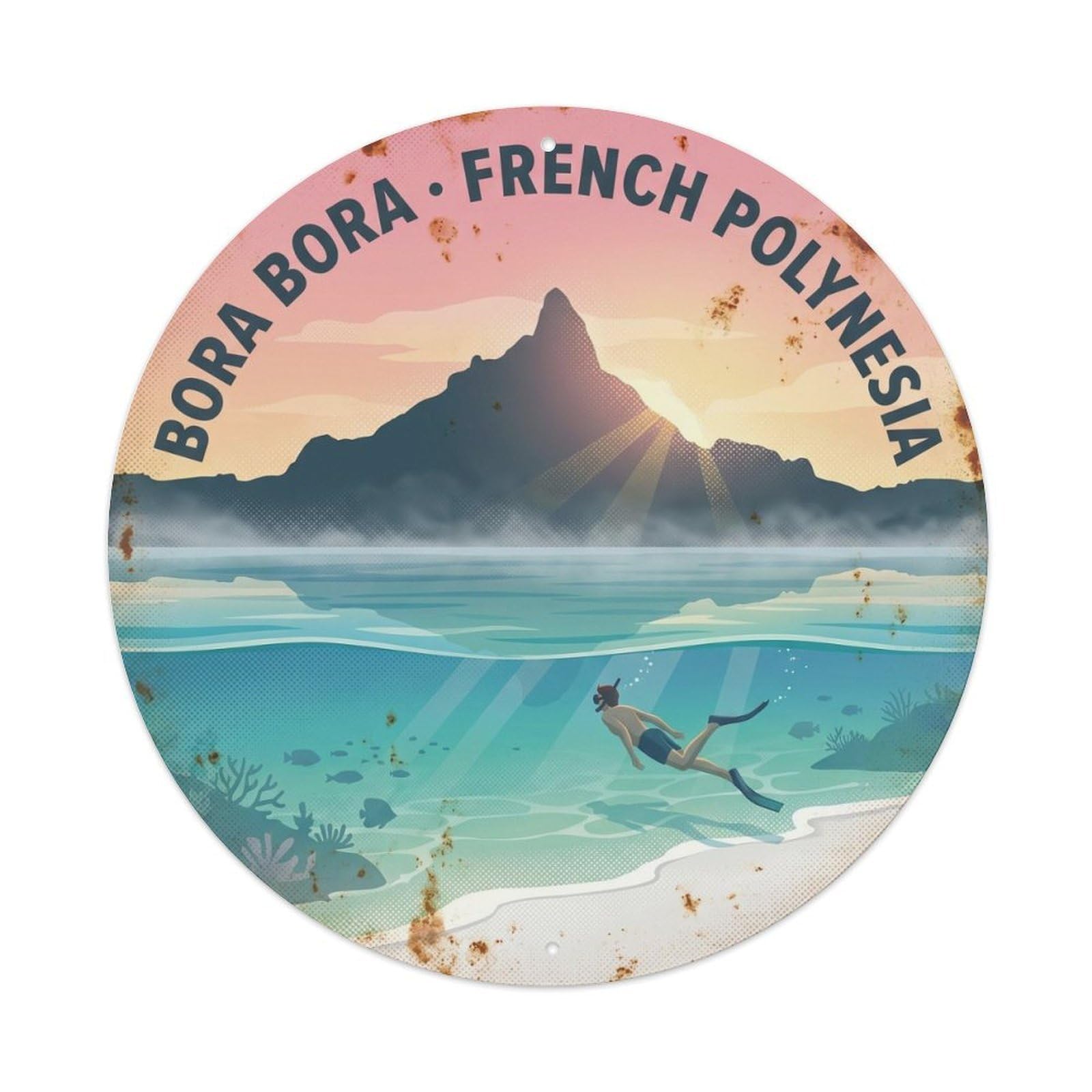 Olhnbad Style Snorkel Borabora Otemanu Lagoon Dawn Retro Reef Metal Tin Sign
