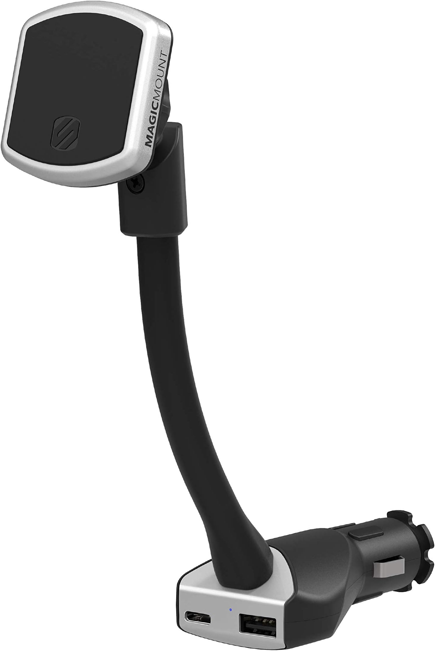 Scosche MagicMount Pro Magnetic Phone Holder for Car with 20W USB-C + 12W USB-A Charger, 12V Cigarette Lighter Socket Cell Phone Car Mount Compatible with iPhone, Samsung, Android, Non-MagSafe Devices