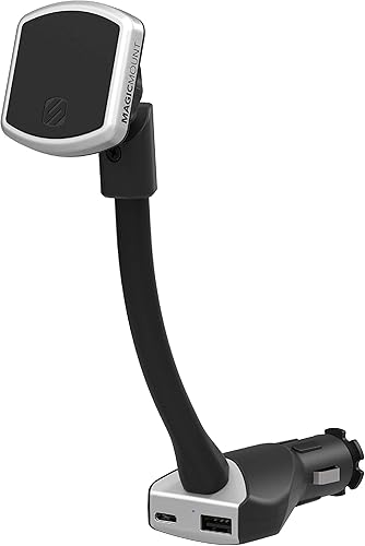 Scosche MagicMount Pro Soporte magnético para teléfono para automóvil con cargador USB-C de 20 W + 12 W USB-A, enchufe para encendedor de