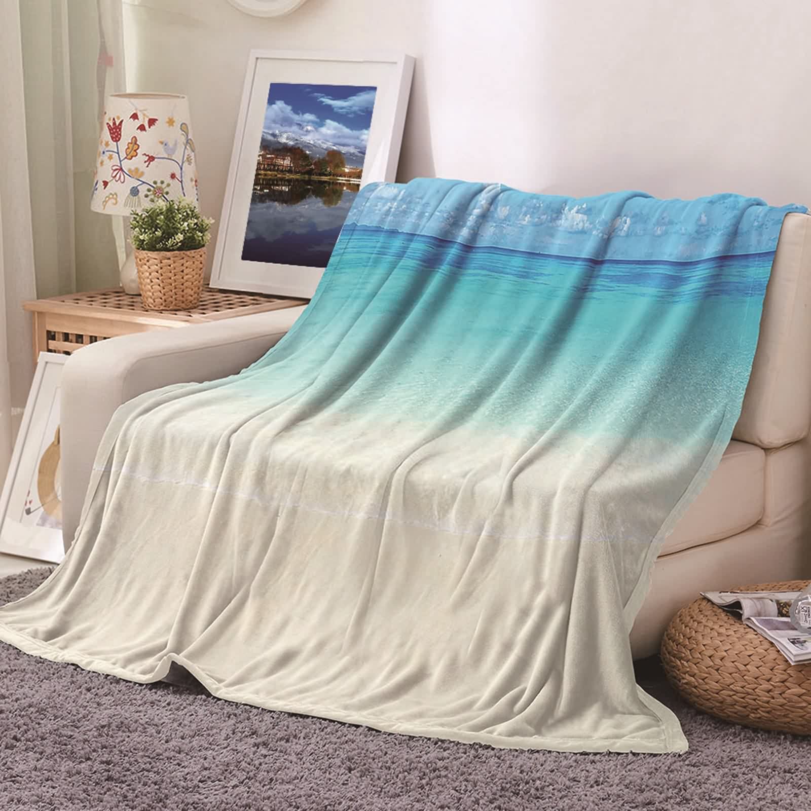 Plaid polaire bleu et kaki couverture de canapé pour vos soirées cocooning