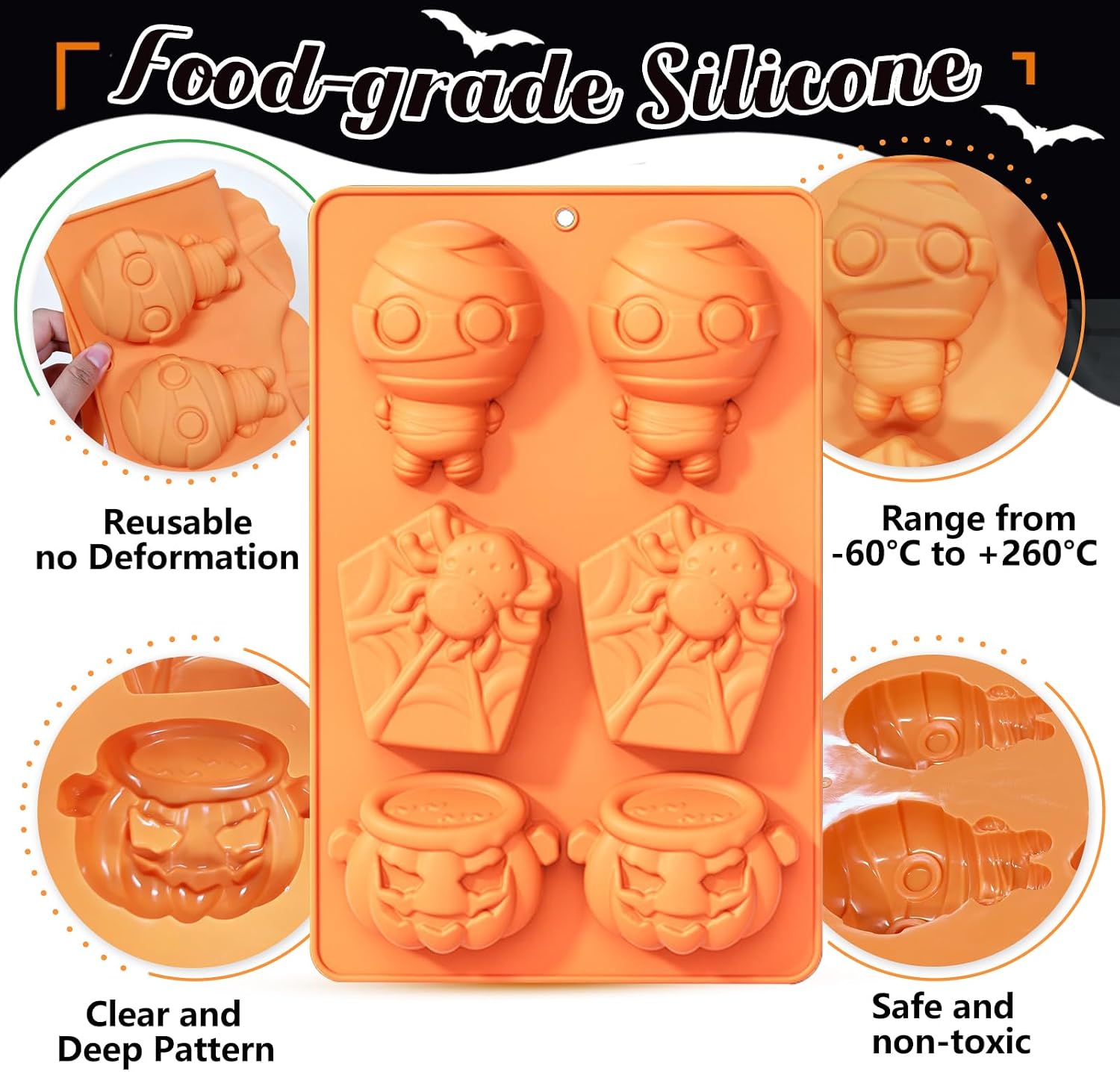 2PCS Halloween Soap Molds – Mummy, Web, Pumpkin, Cauldron Resin Molds
