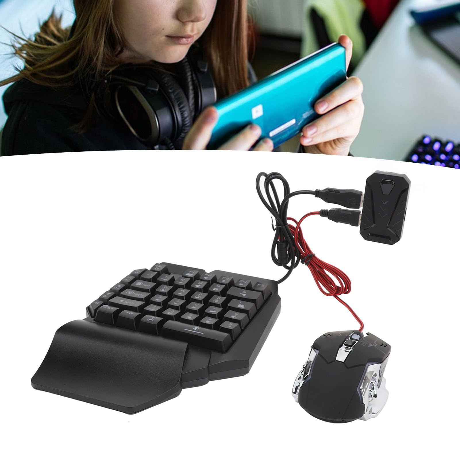 Paquete Combinado de Juegos Móviles 4 en 1, Juego de Convertidor de Teclado y Mouse para Mix Pro, Teclado para Juegos con una Mano, Mouse para RGB, Soporte para Teléfono, Carga Rápida 5V 2A,