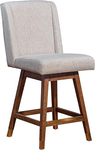 Armen Living Stancoste Taburete giratorio en acabado de madera de roble marrón con tela gris pardo