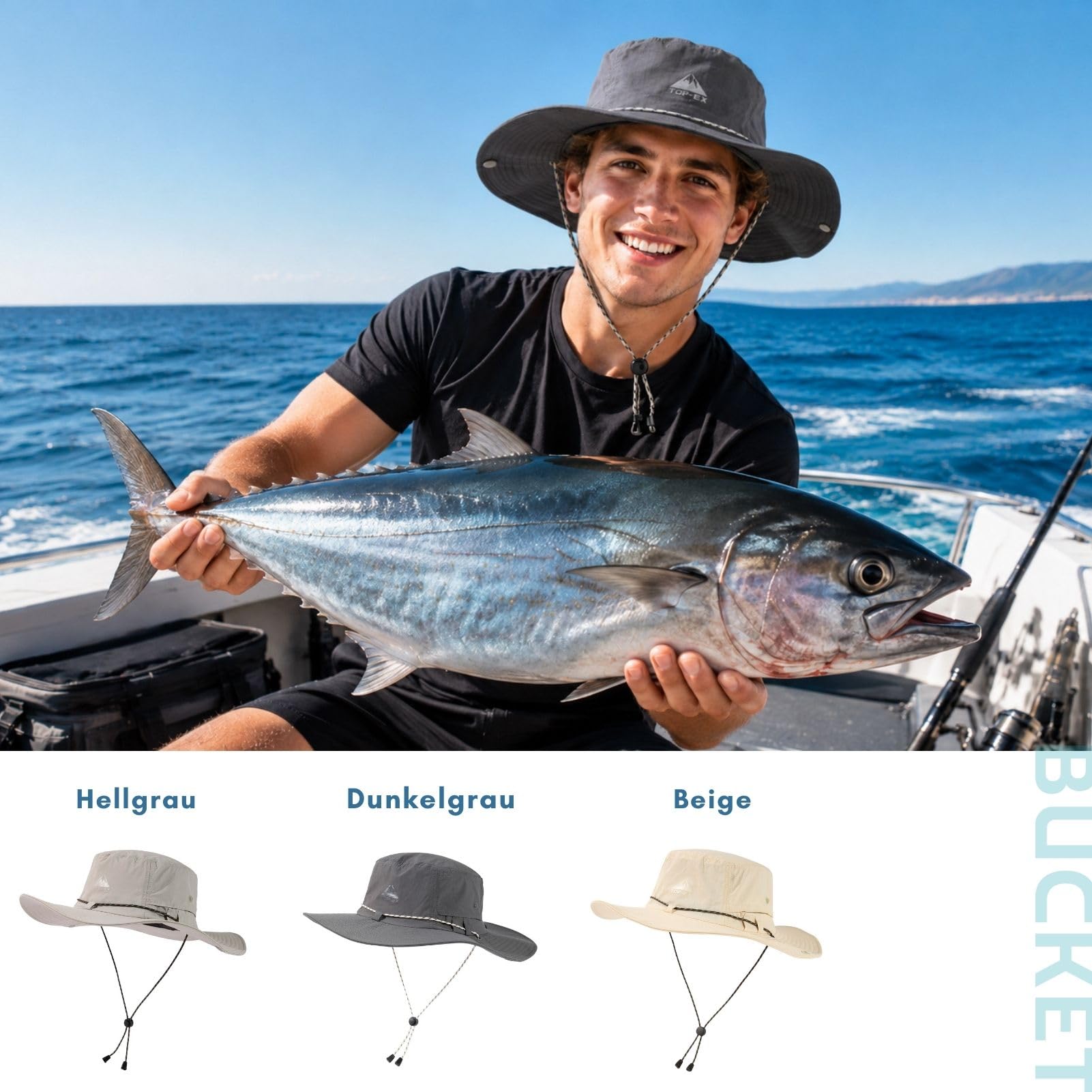 TOP-EX Chapeau de soleil imperméable pour homme et femme avec protection UV UPF 50, respirant, pour la randonnée, la pêche, réglable, pliable, grande tête