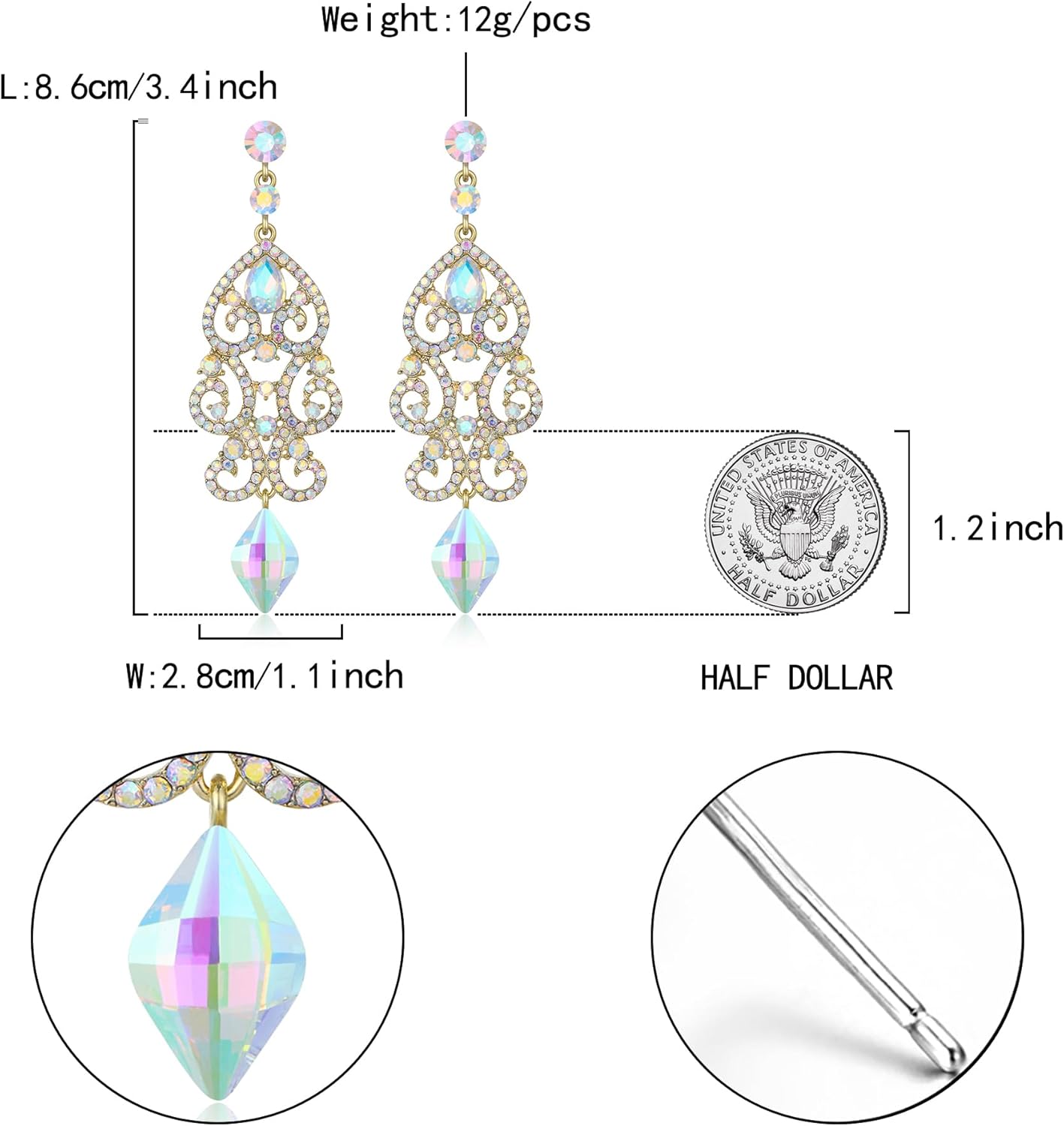 Flyonce Rhinestone Crystal Wedding Art Deco Floral Chandelier Dangle Earrings for Women - Image 5