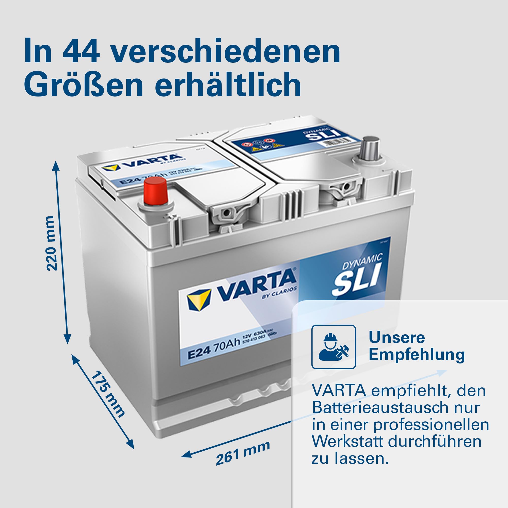 VARTA Automotive DYNAMIC SLI (E24) 12V 70Ah 630A - Nassbatterie KFZ mit Standardausstattung & ohne Start-Stopp System - Starterbatterie für einfachen Energiebedarf - Bleisäurebatterie wartungsfrei