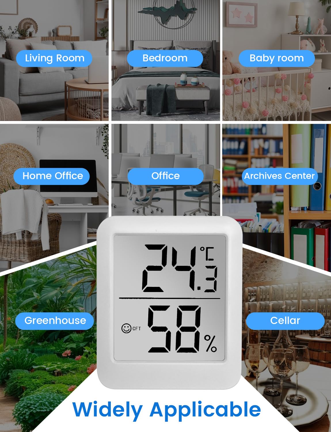 Termometro digitale da camera, igrometro interno con icona Comfort, termometro per ambiente per misurare la temperatura e l'umidità dell'aria per casa e ufficio (6053)