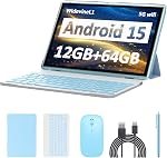 Android 15 Tablet 10 Inch, 12GB RAM+64GB ROM+1TB Expandable, 2 in 1 Tablets with Keyboard/Case/Mouse/Stylus, 1.8Ghz Quad-core Processor, 8MP Camera, 1280 * 800 IPS HD Screen Tablet, 5G WiFi 6 BT 5.0