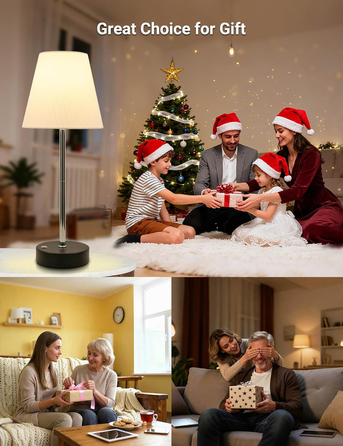 Cordless Lamp, 15'' Small Rechargeable Table Lamps 5000mAh Touch Control Brightness Stepless Dimmable Battery Operated Mini Fabric Shade Lamps for Living Room Dining Kitchen Counter Bedside Xmas Gift