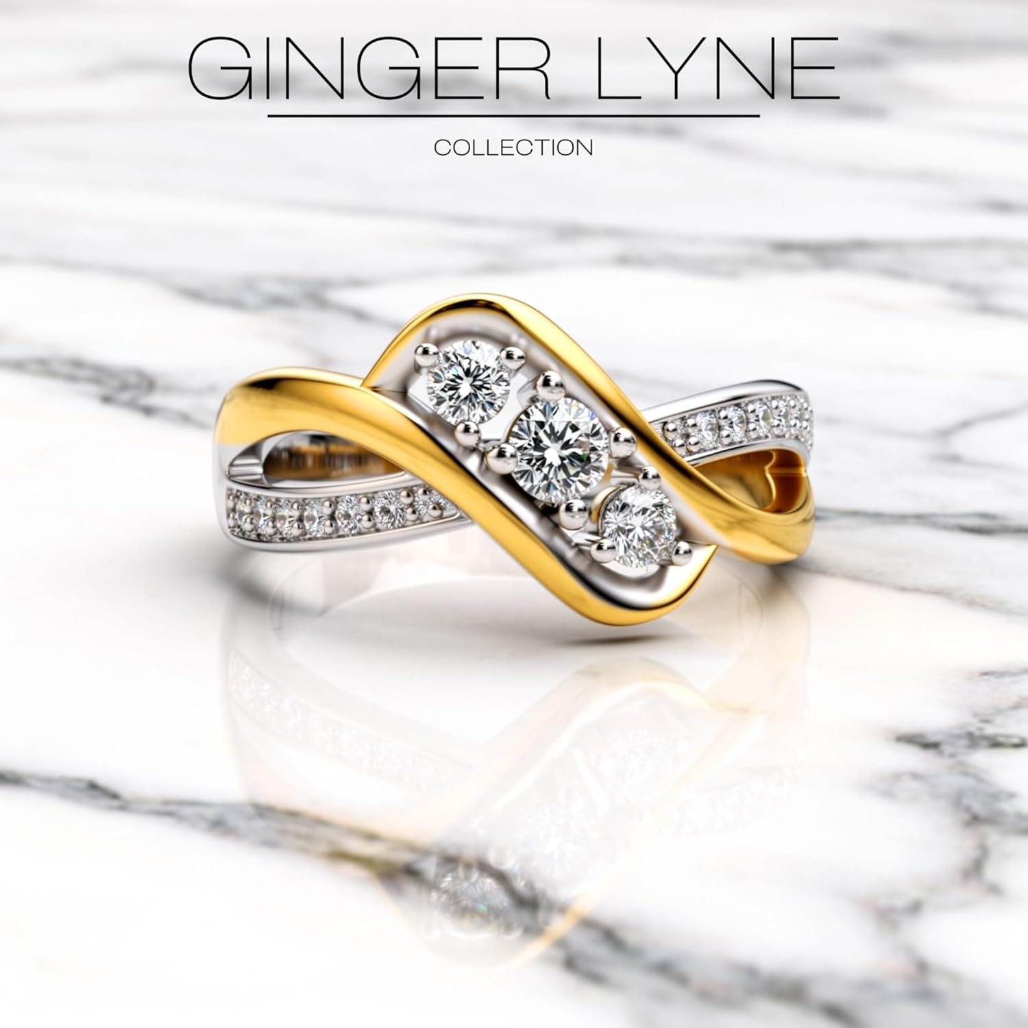 Paden Wedding Ring Set for Women by Ginger Lyne | 3 Stone Cubic Zirconia 925 Sterling Silver Engagement Ring With Matching Wedding Band for Her | Bridal Jewelry for Wife or Girlfriend