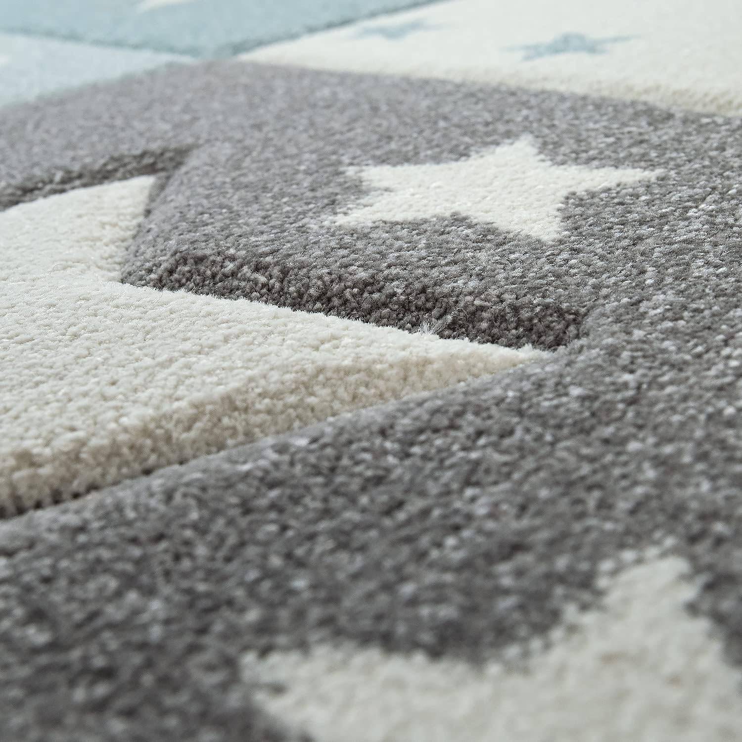 Paco Home Kids Rug for Nursery Checkered with Dots & Stars in Blue White Grey, Size: 6'7" x 9'6"
