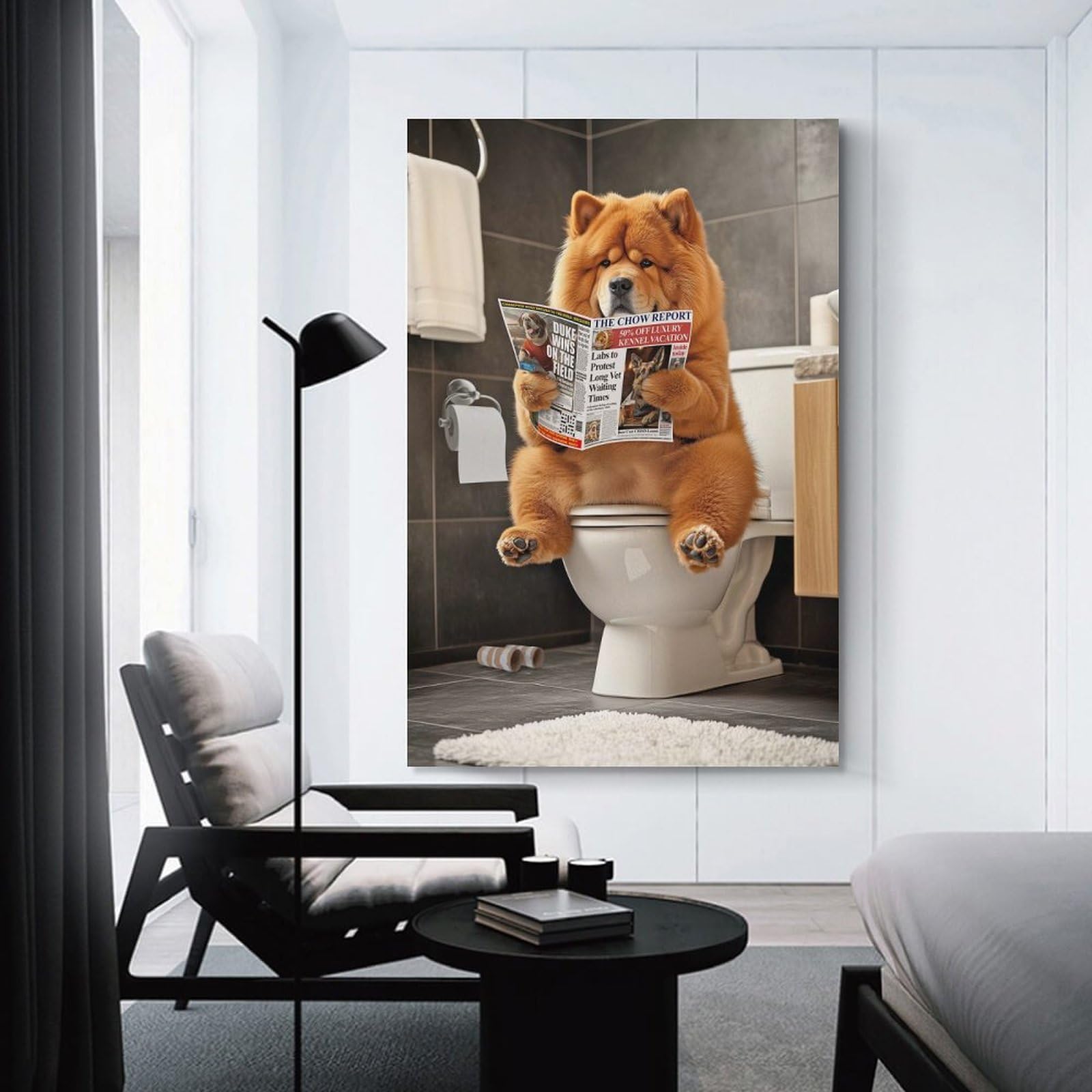Junmoney Unframe-Style-12 Chow Chow On The Toilet Home Decor Wall Art 20X30inch(50X75cm), For Lounge, Study, Hallway Or Flat Walls, Stylish Home Artwork For Focal Walls