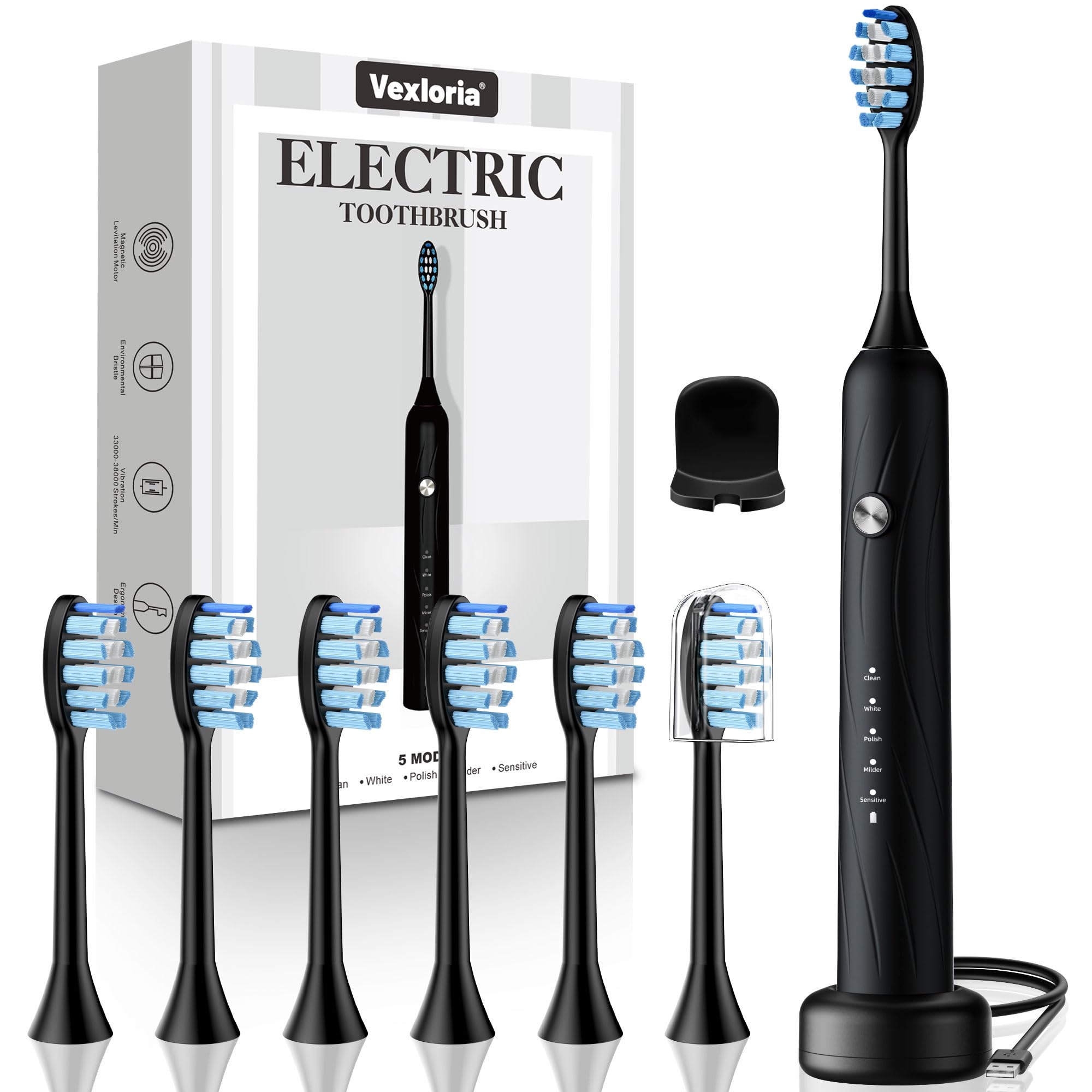Vexloria Cepillo de Dientes Eléctrico Sónico para Adultos y Infantil