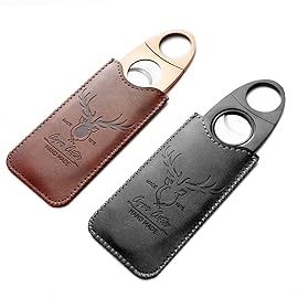 Stainless Steel Cigar Cutter Guillotine with Leather Pouch,Double Blade for a Precise Perfect Cut(Bronze Deer)