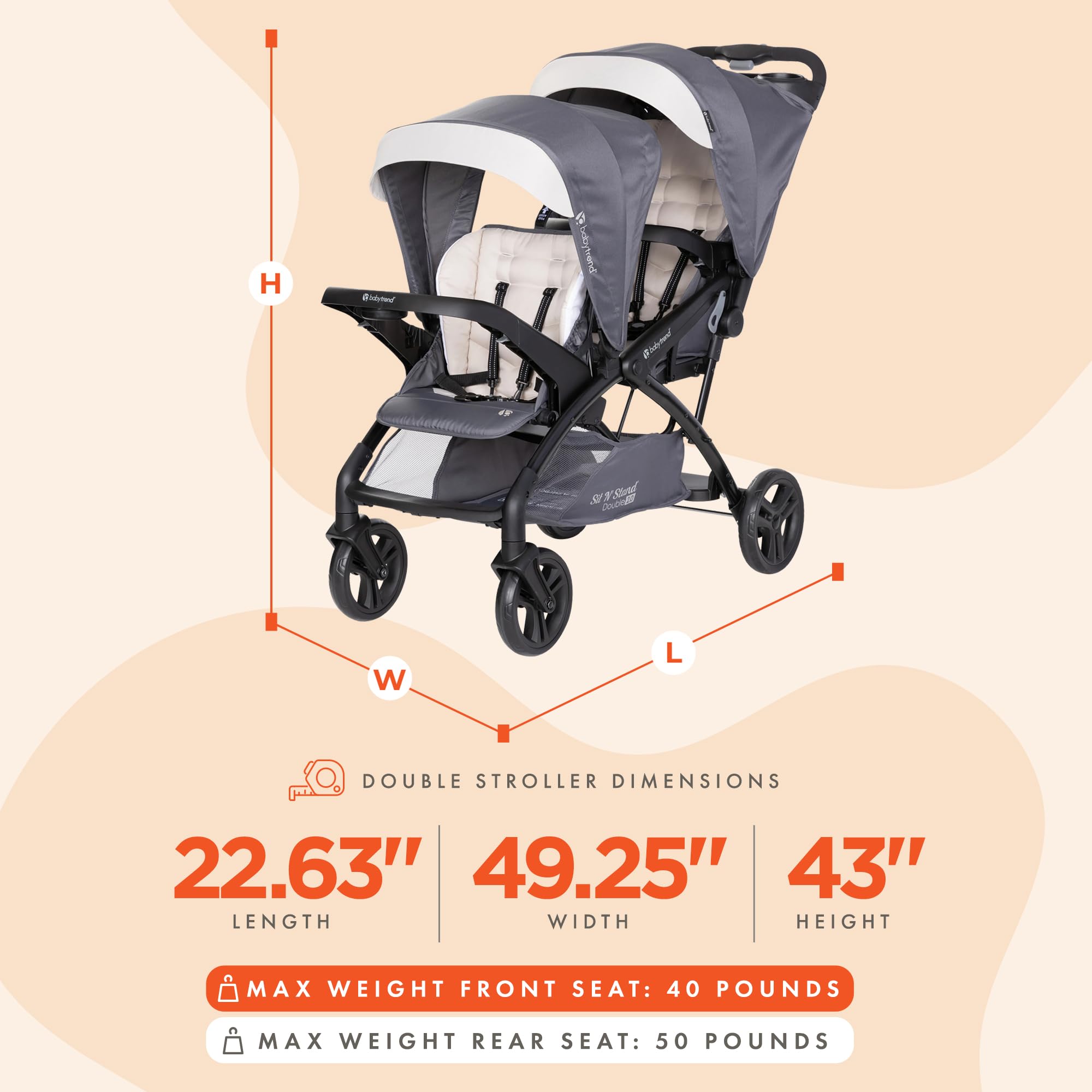 Amazon.com : Baby Trend Sit N' Stand Tandem Double Stroller 2.0 DLX with 5  Point Safety Harness, Shaded Canopy, 2 Cup Holders, and Ample Storage  Space, Magnolia : Baby
