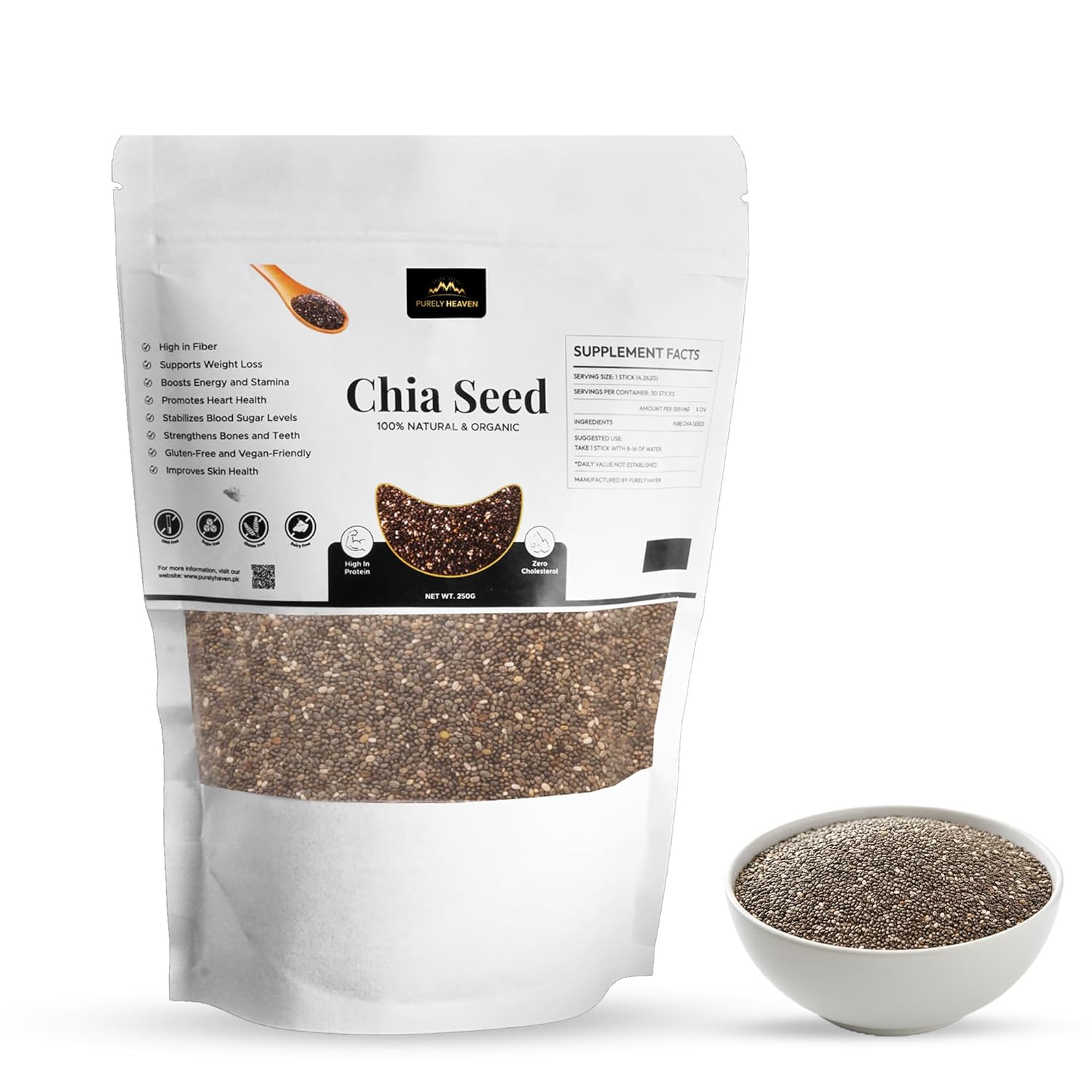 Purely Haven Organic Chia Seeds | Raw Superfood, Rich in Fiber, Plant-Based Protein & Vegan Omega-3 | Perfect for Smoothies, Pudding, Baking & Oatmeal | Non-GMO, Gluten-Free- semillas de chia
