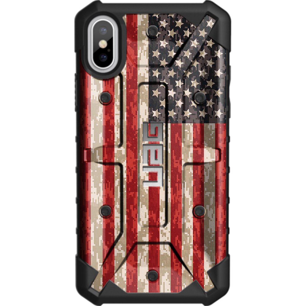 EGO TACTICAL Limited Edition - Customized Designs Over a UAG Urban Armor Gear Case for Apple iPhone X/Xs (5.8") USA Digital Camouflage Flag