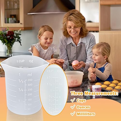 Miniatura 8 de Palksky Juego de tazas de silicona para derretir chocolate con 4 tazas medidoras de silicona (8.5 fl oz y 11.8 fl oz) y 4 espátulas resistentes al