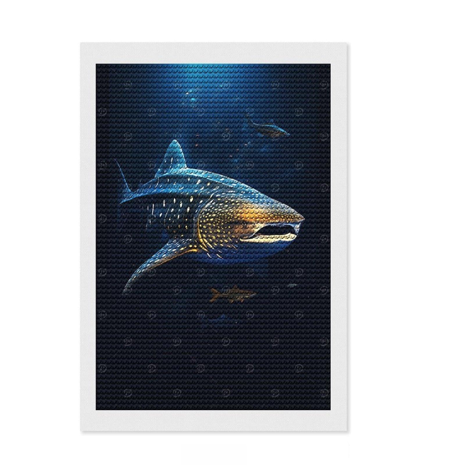 Junmoney Whale Shark Underwater Diamond Painting Set 8"x12", for Craft Lovers, Creative Leisure Activity, Farmhouse Decor, Holiday Gift Idea