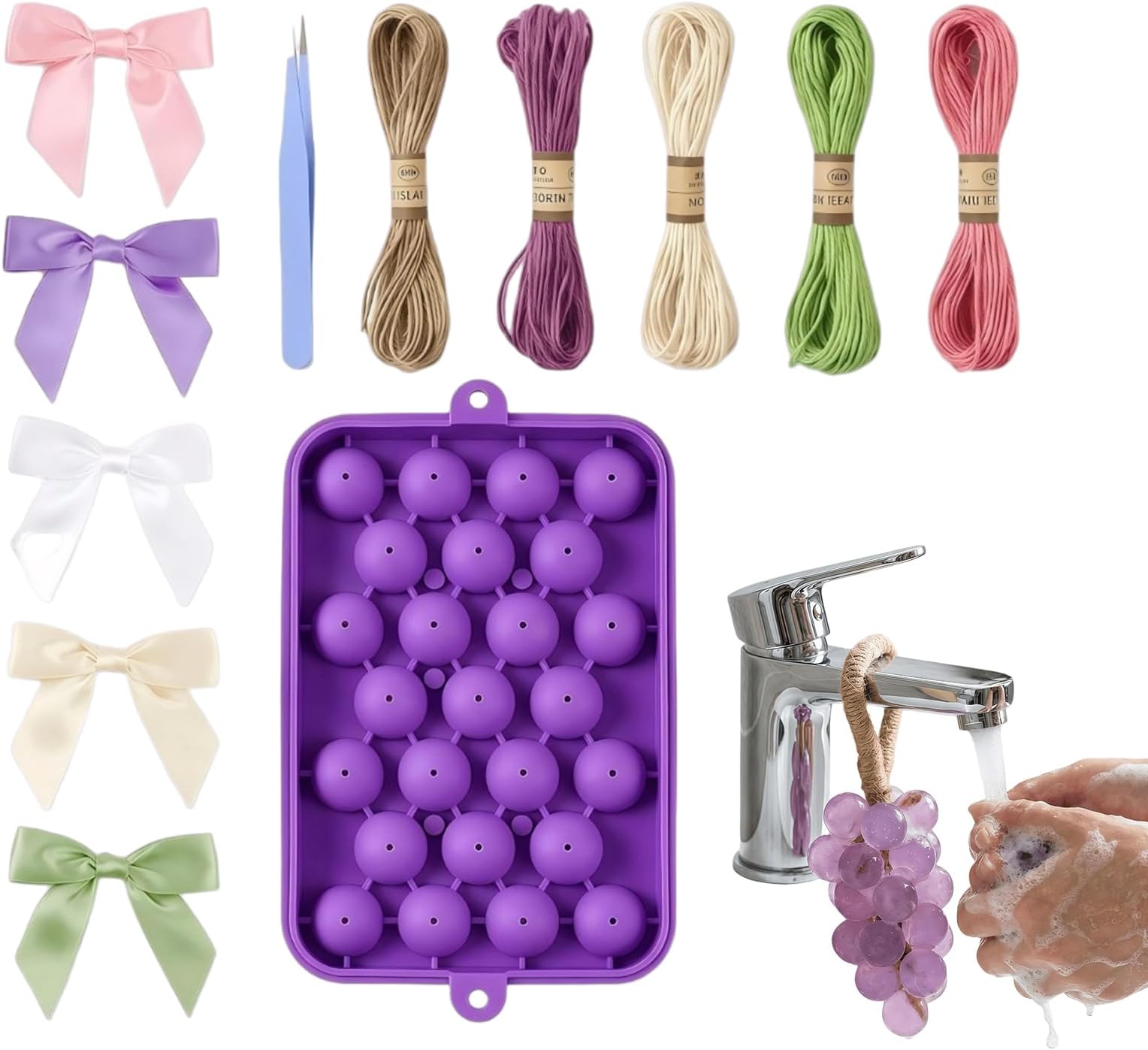 Grape Soap Mold – Platinum Silicone Composition, Easy-Release Food-Grade Craft Mould With Jute Rope, Lifelike Fruit Bunch Impression, DIY Soap Making Kit With Detailed Veining | Hobby Supply For Mothe