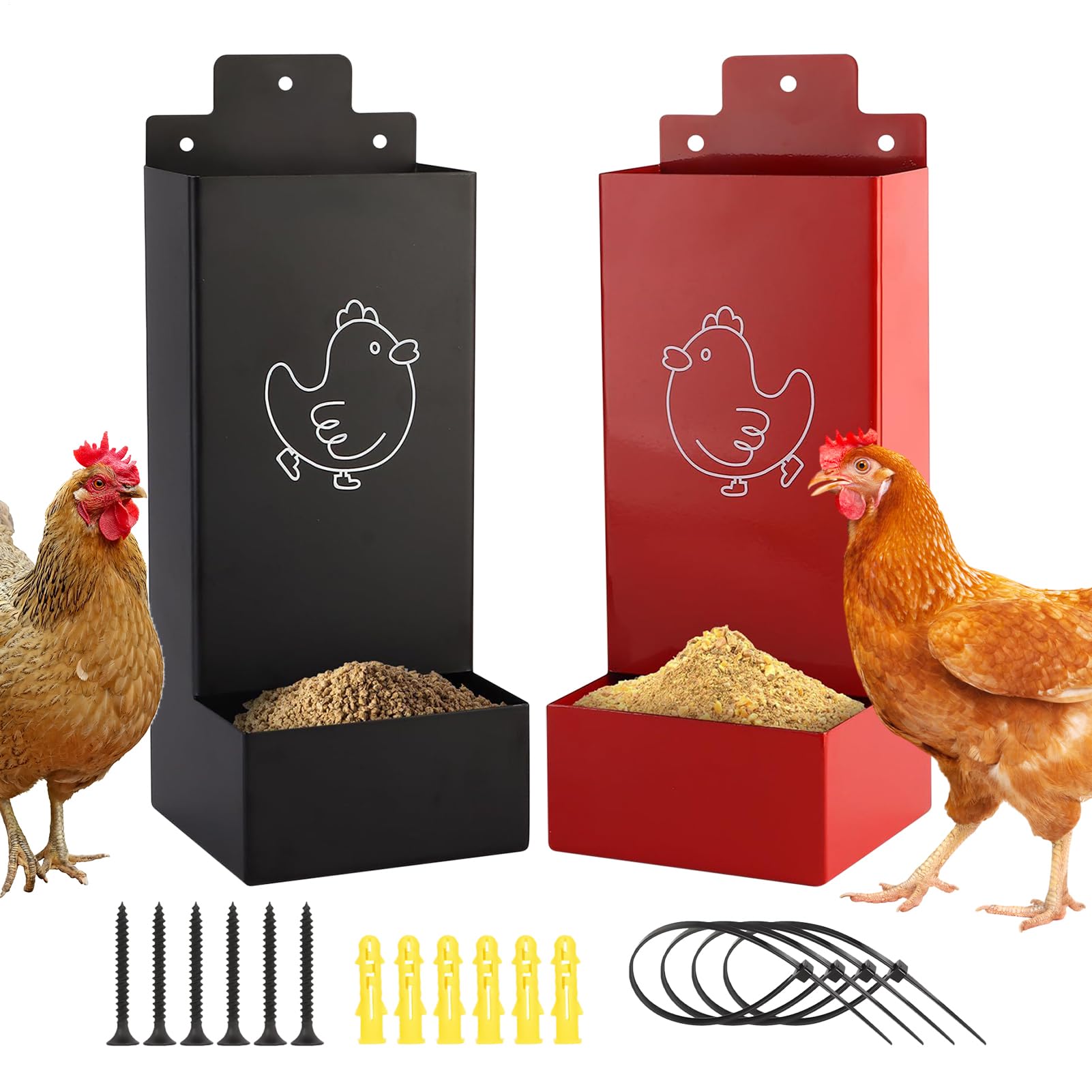 de Concha de Ostra para Gallinas Automático con Tolva Accesorio Gallinero | 2 Piezas Dispensador De Grit Pollos para Aves de Corral, Patios y Granjas, Interior y Exterior