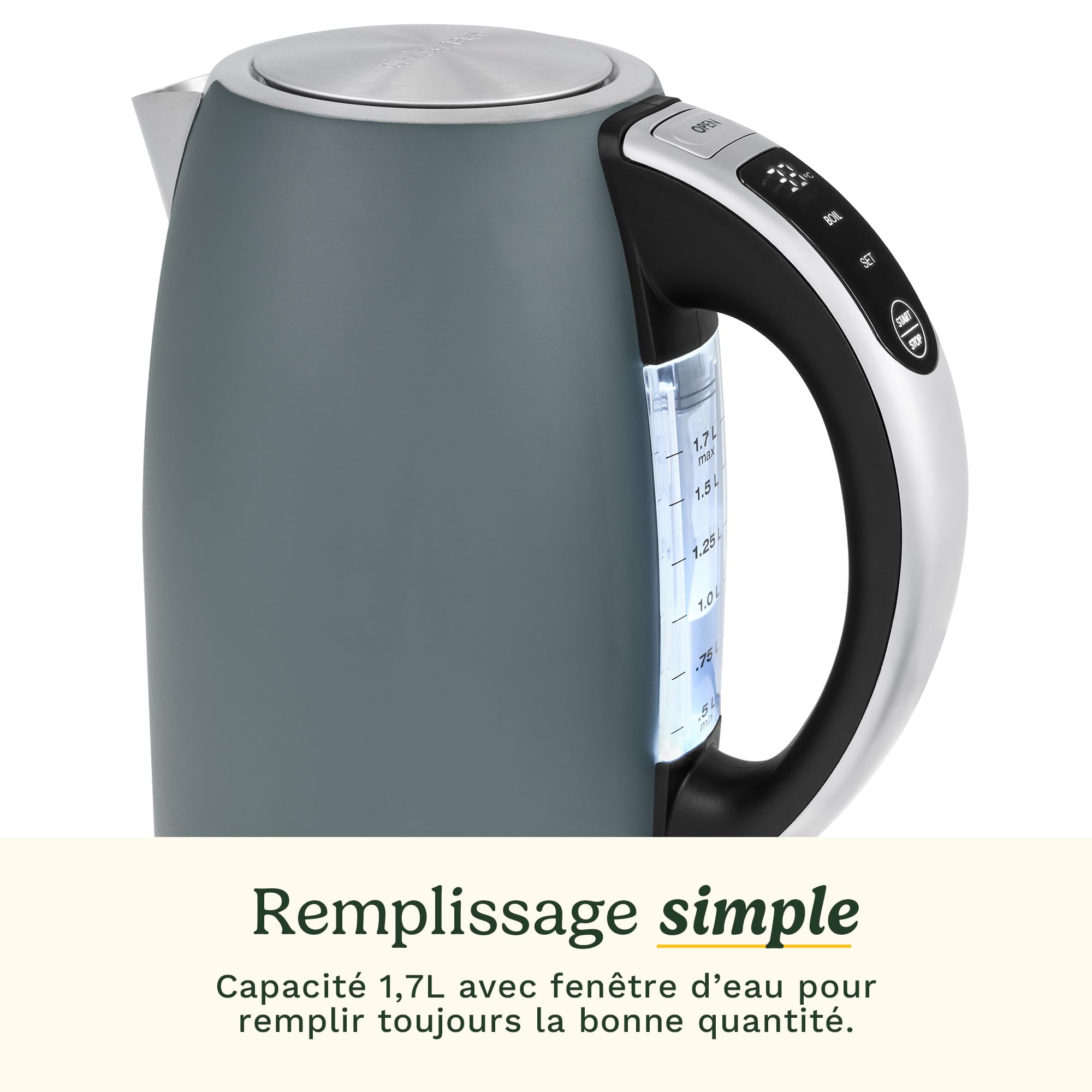 Cuisinart Bouilloire électrique SmartElite 1,7 L Denim | Température Réglable 50–100 °C | Écran Numérique | Ébullition Rapide 3 kW | Filtre Anticalcaire Lavable | Bec Verseur