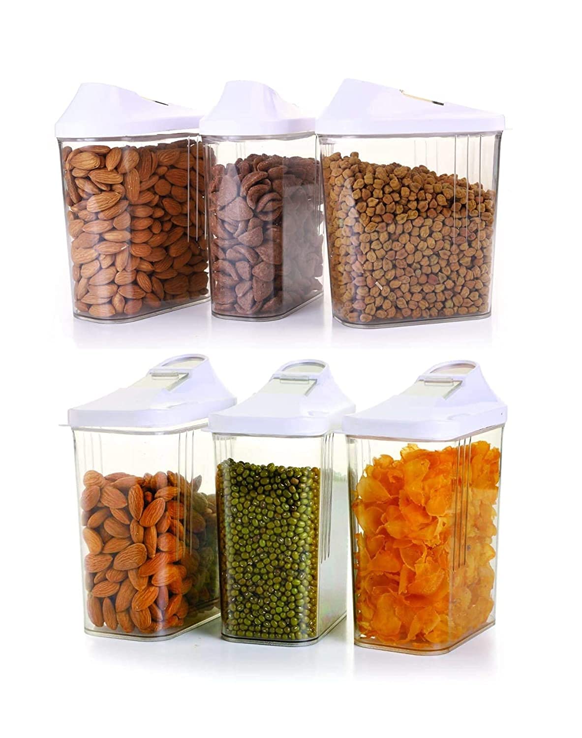 QS QUICK SILVER Cereal Dispenser Easy Flow Storage Jar 750ml 6 Pcs Set, Idle for Kitchen- Storage Box Lid Food Rice Pasta Container