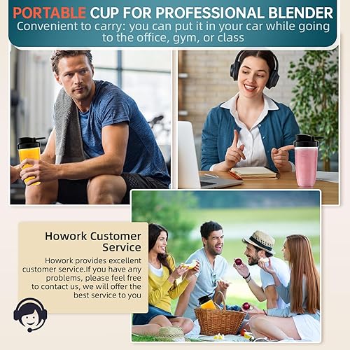 Miniatura 6 de HOWORK Licuadora para batidos, licuadora personal de 750 W, tarro de vidrio de 56 onzas, vasos portátiles de 16 onzas, velocidad 2+P, 3 funciones