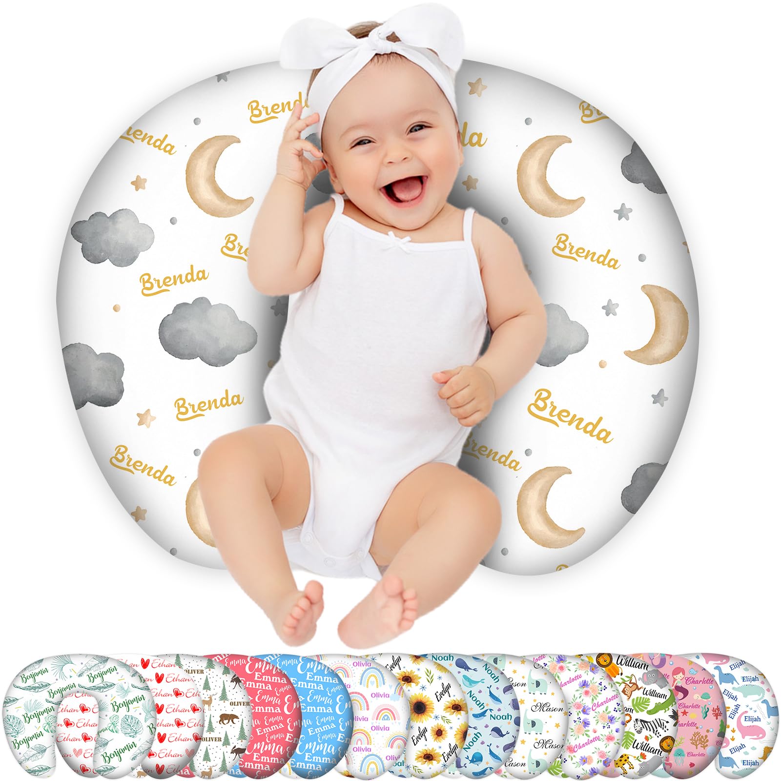Custom Baby Nursing Pillow Cover Personalized Name Moon Theme Breastfeeding Pillow Cover for Baby Boys and Girls