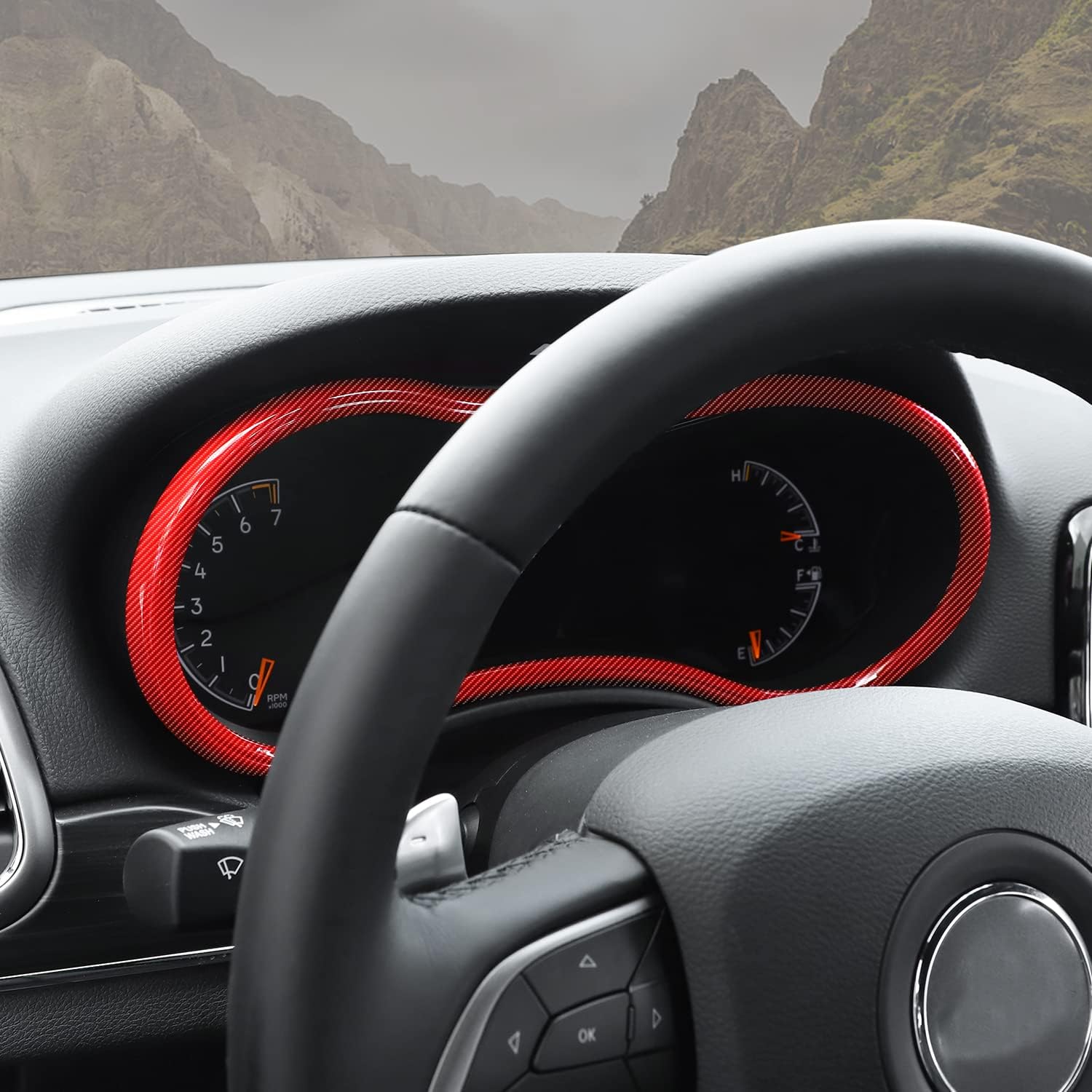 CheroCar Dashboard Cover Panel Dash Board Instrument Trim Decoration for Jeep Grand Cherokee 2014-2021, ABS Interior Accessories (Red Carbon Fiber Grain)