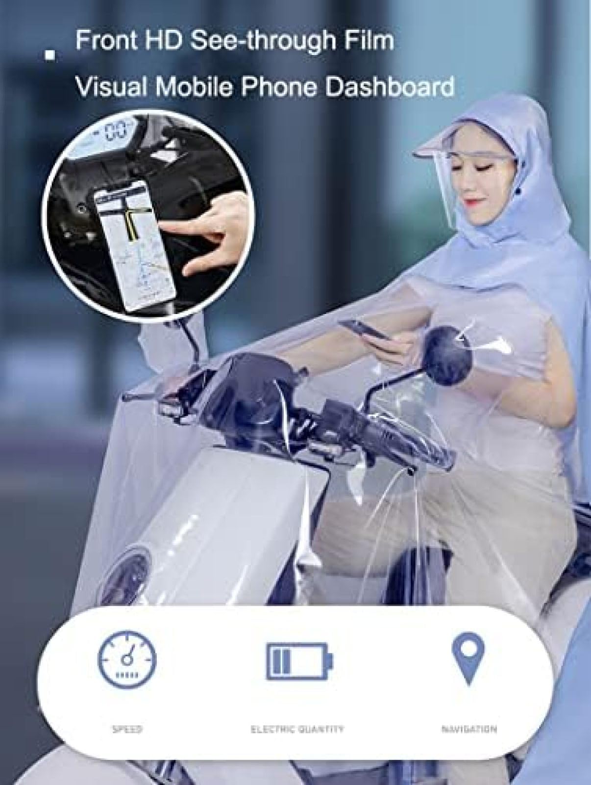 Chubasquero para Bicicleta Eléctrica, para Adultos, para Bicicleta Eléctrica, Scooter, Poncho, Motocicleta, Transparente, Largo, De Cuerpo Completo, Impermeable, Capa De Lluvia con Tiras Reflectan